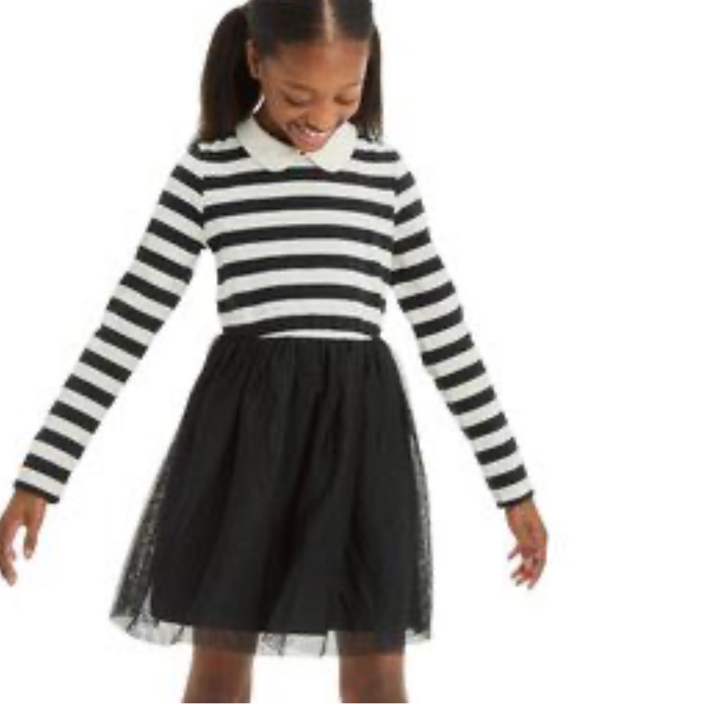 Cat & Jack Black and White Striped Dress Halloween M 2